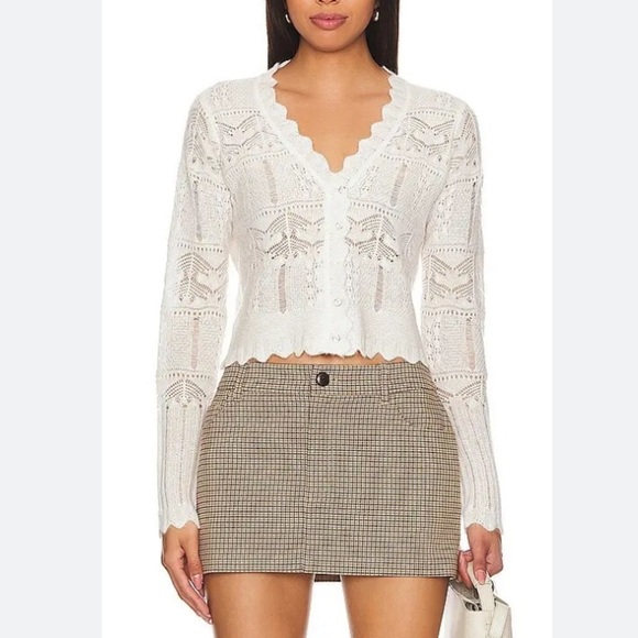 AllSaints Vanessa Cardigan in Chalk White NWT Alpaca Wool Blend Pointelle Lace - Picture 2 of 15